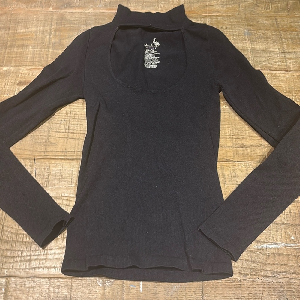 Free People Intimately keyhole black long sleeve top